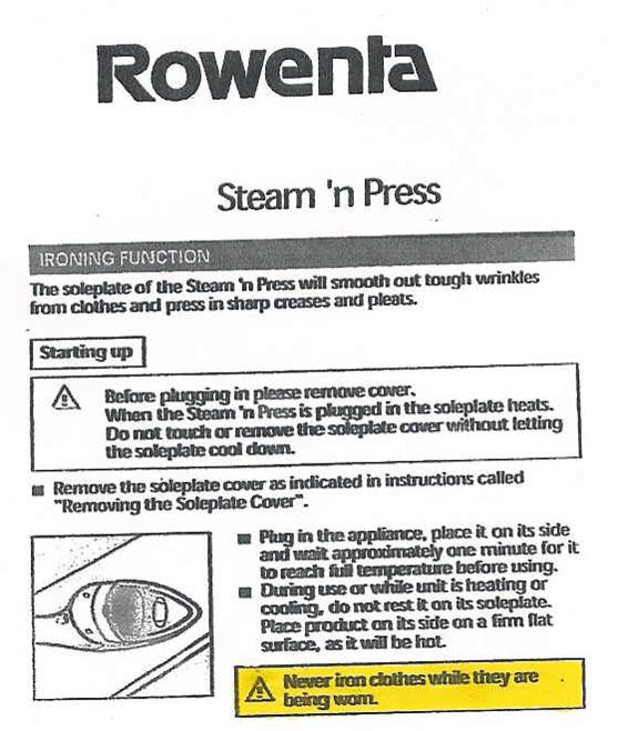 Rowenta Iron Caution