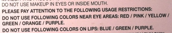 Grease makeup product warnings.